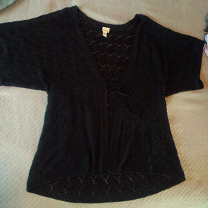 kimono style tie front sweater